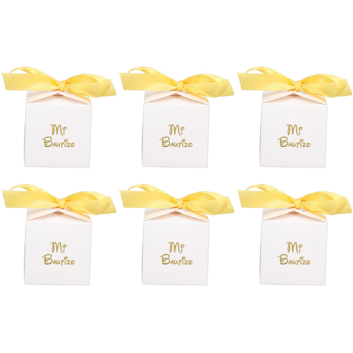 50pcs Party Favor Boxes Paper Material Mi Bautizo Pattern Equipped Gold Ribbon White Wedding Gift Boxes for Party