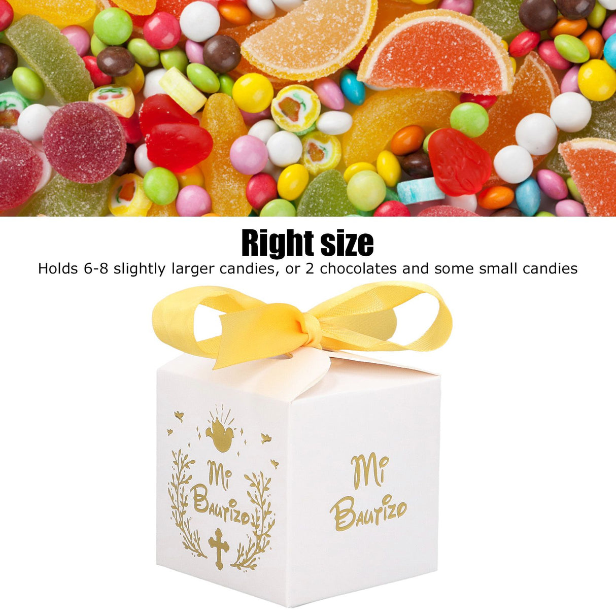 50pcs Party Favor Boxes Paper Material Mi Bautizo Pattern Equipped Gold Ribbon White Wedding Gift Boxes for Party