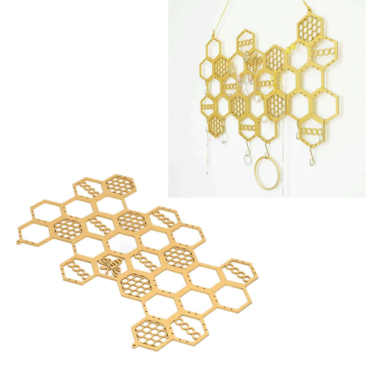 Ear Stud Display Rack Poplar Material Golden Beehive Type Space Saving Durable Earring Jewelry Storage Rack