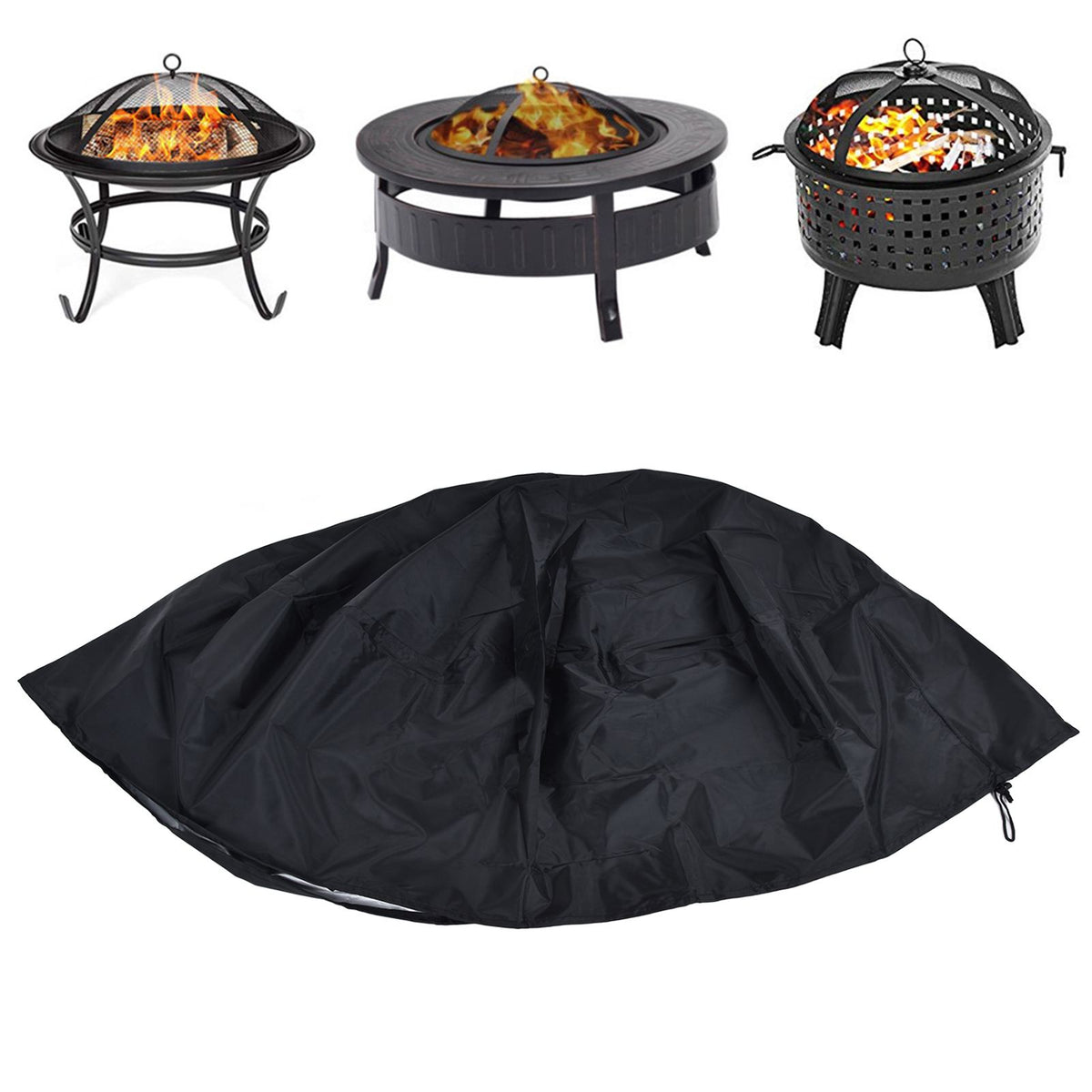 Fire Pit Cover Round Patio Outdoor Fireplace Cover Waterproof Dustproof UV Protection for All Seasons Black