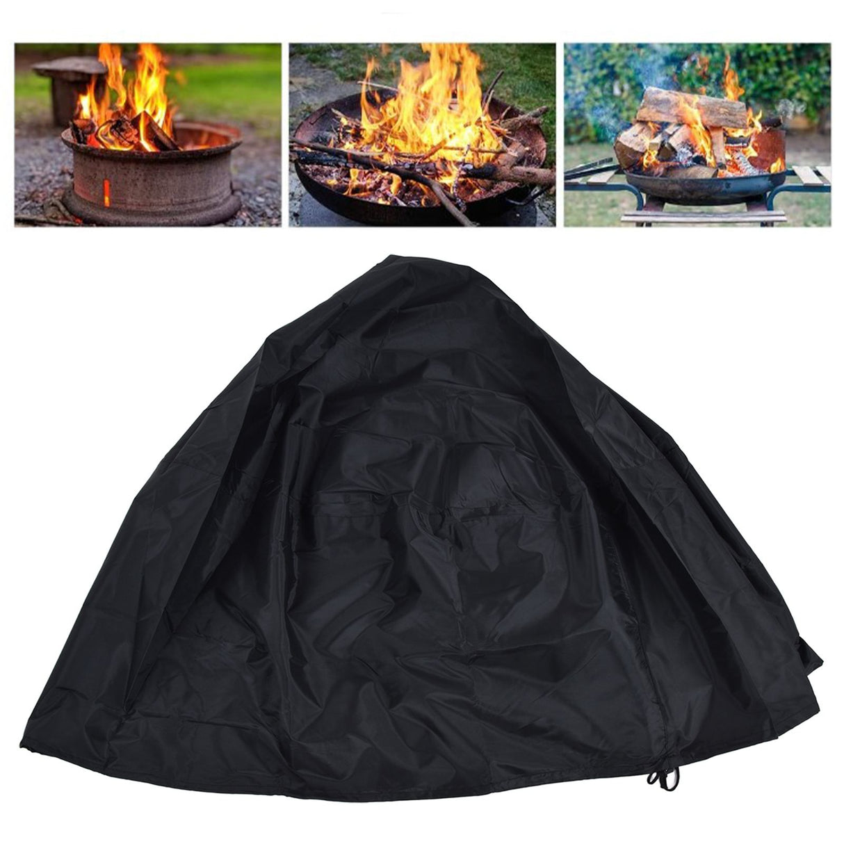 Fire Pit Cover Round Patio Outdoor Fireplace Cover Waterproof Dustproof UV Protection for All Seasons Black