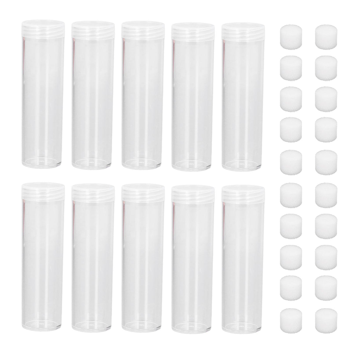 Round Clear Coin Tube Plastic Coin Storage Tubes with Cushion Sponge for 25mm / 0.98in Coins Collection
