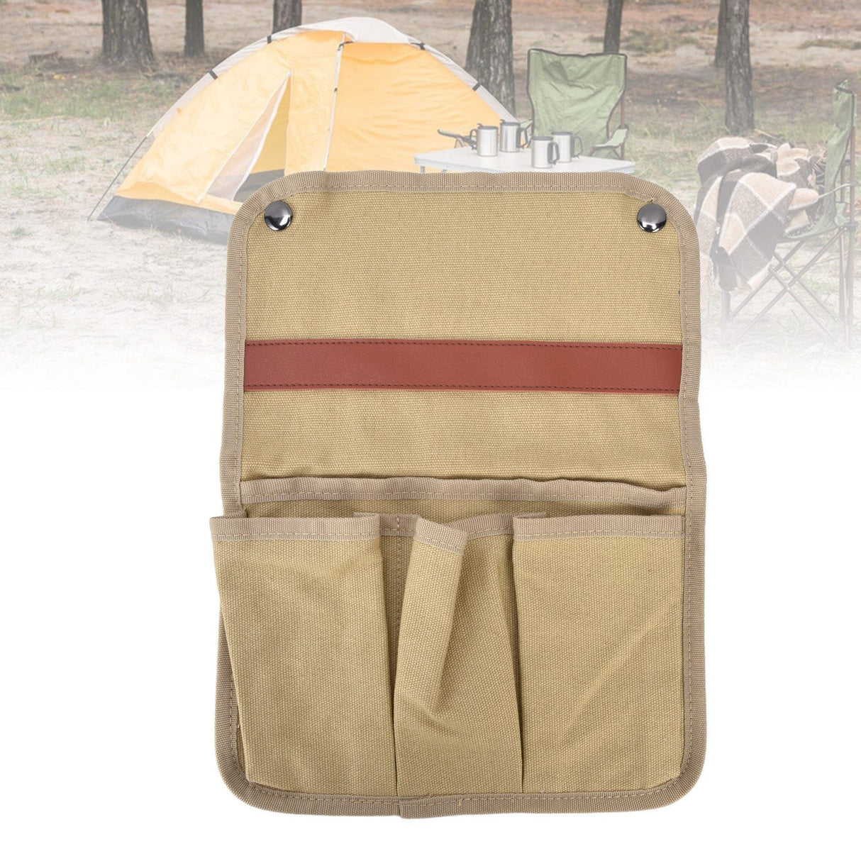 Camping Chair Armrest Storage Bag Large Capacity Multiple Pockets Portable Chair Hanging Storage Bag for Outdoor BeachKhaki