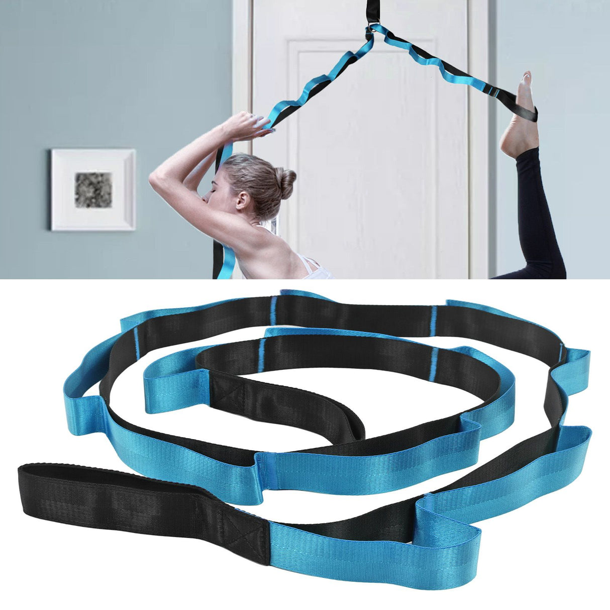 Stretch Strap Yoga Nylon Elastic Band Exercise Equipment for Home Workout Flexibility PilatesBlue