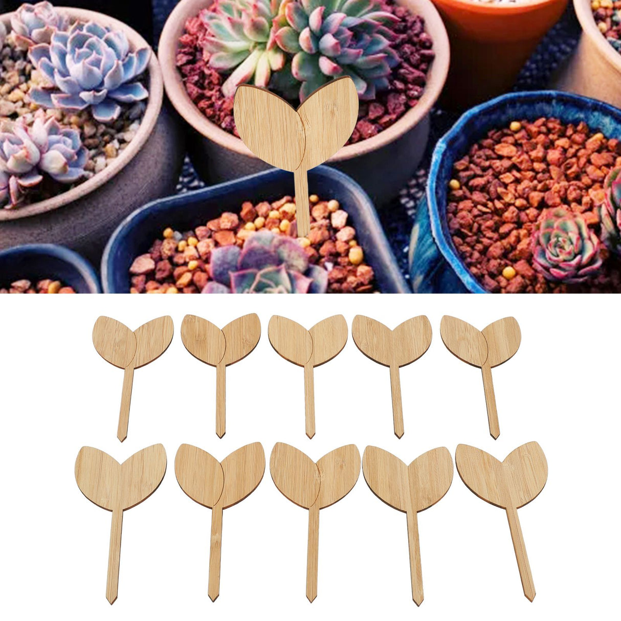 10pcs Plant Labels Bamboo Material Easy Writing 1/8 in Thickness Decorative Garden Markers for GardenerLeaf Shape