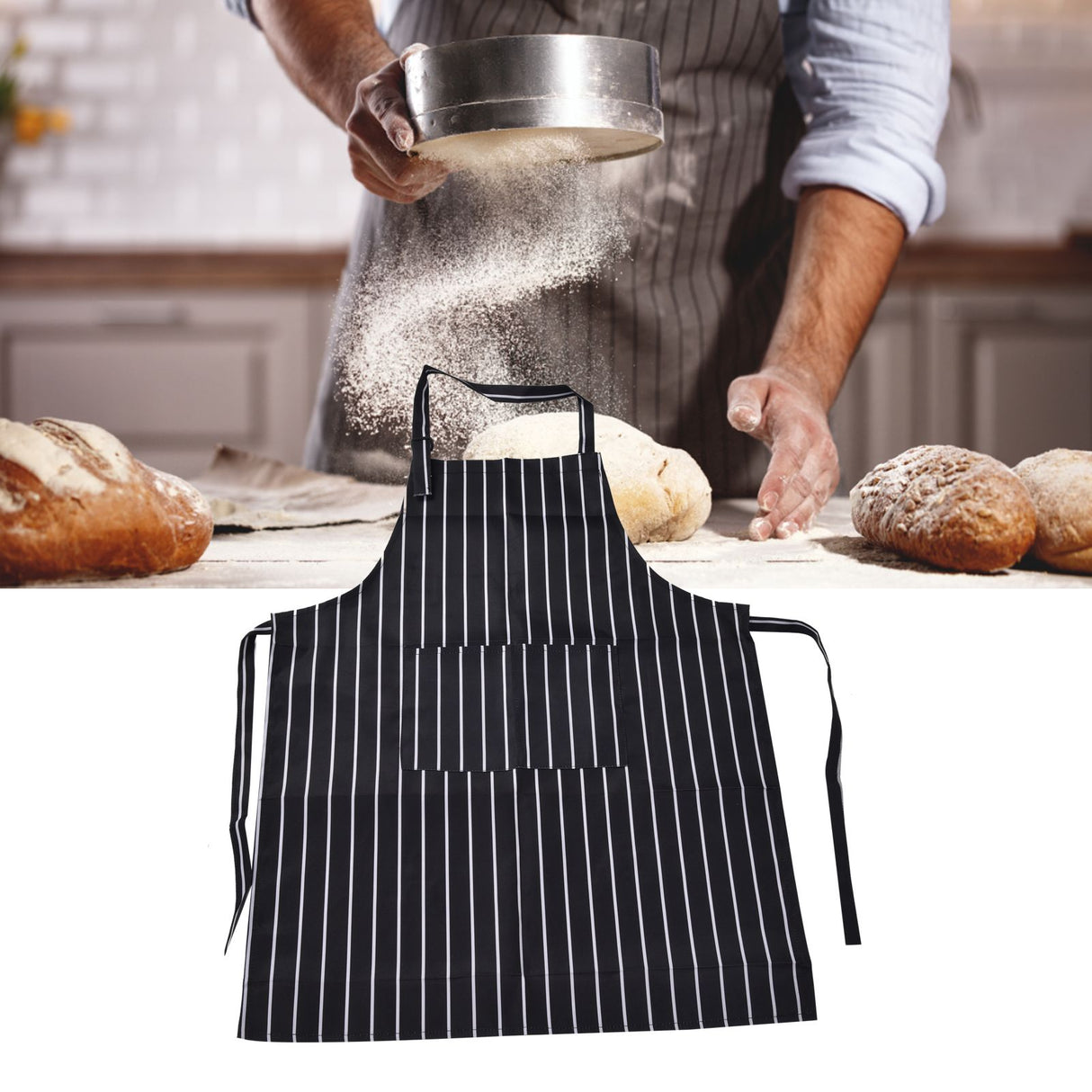 Bib Apron Waterproof Adjustable Kitchen Cooking Aprons with Dual Pockets for Kitchens Restaurants BakersBlack and White Bars