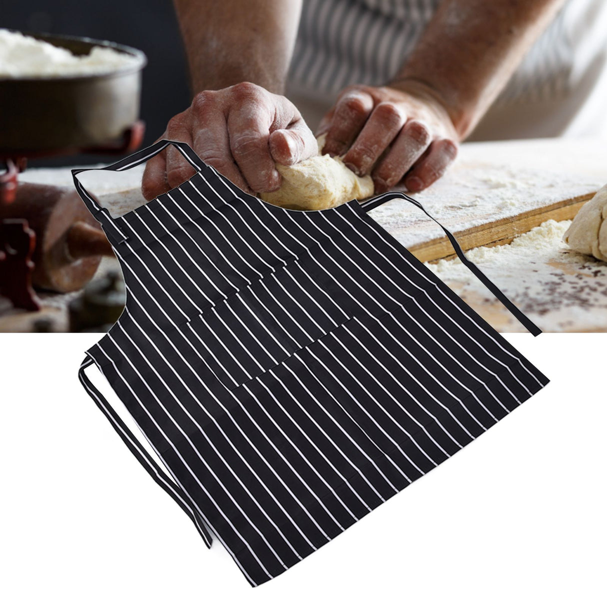 Bib Apron Waterproof Adjustable Kitchen Cooking Aprons with Dual Pockets for Kitchens Restaurants BakersBlack and White Bars