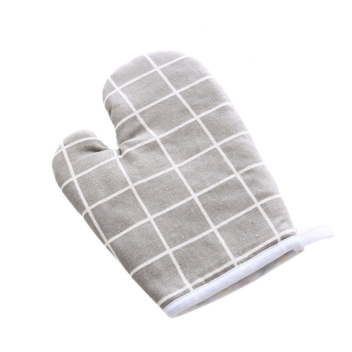 Oven Mitt Cooking Mitten Cotton Lining Heat Resistant Gloves Tool for Baking DishGrey Grids