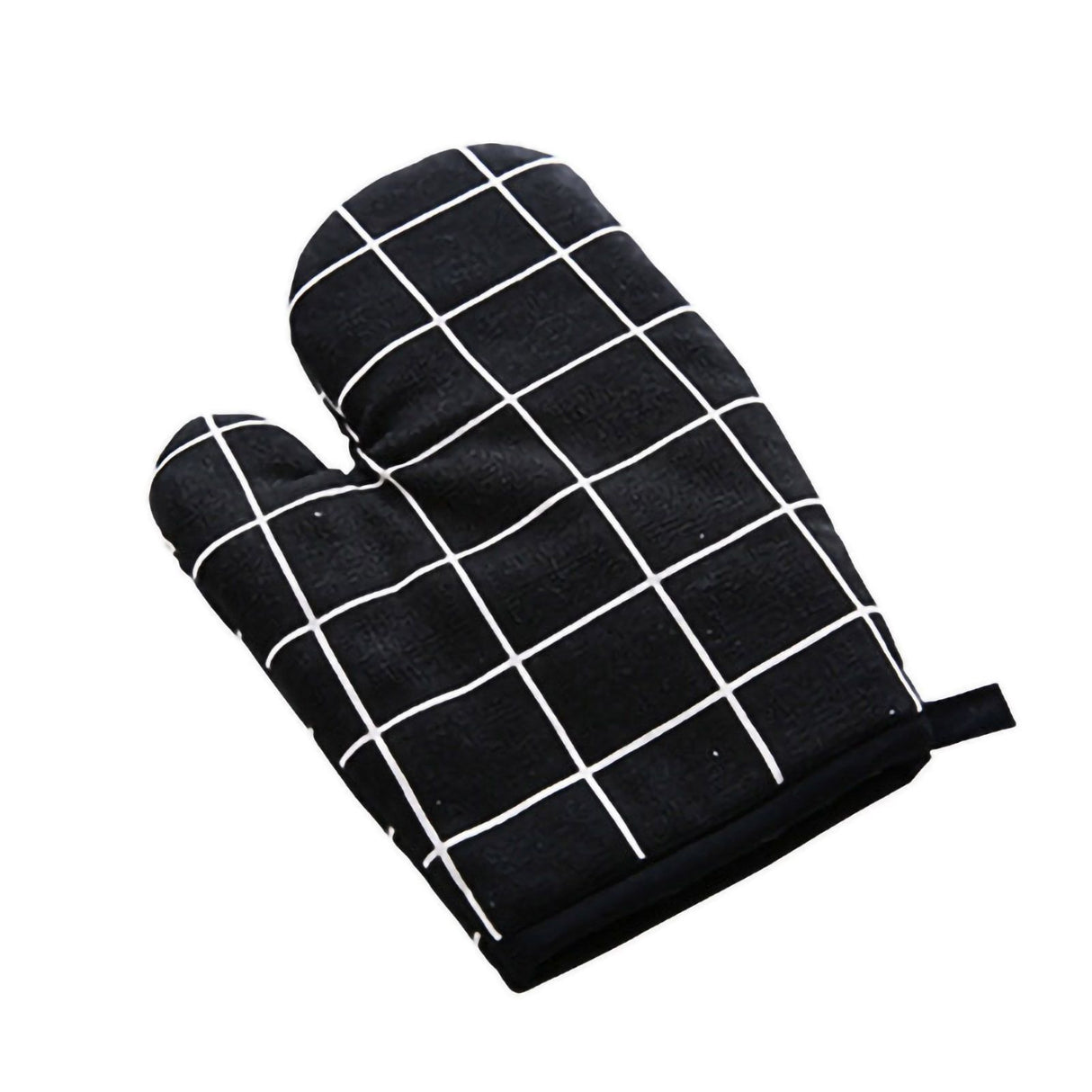 Oven Mitt Cooking Mitten Cotton Lining Heat Resistant Gloves Tool for Baking DishBlack Grids