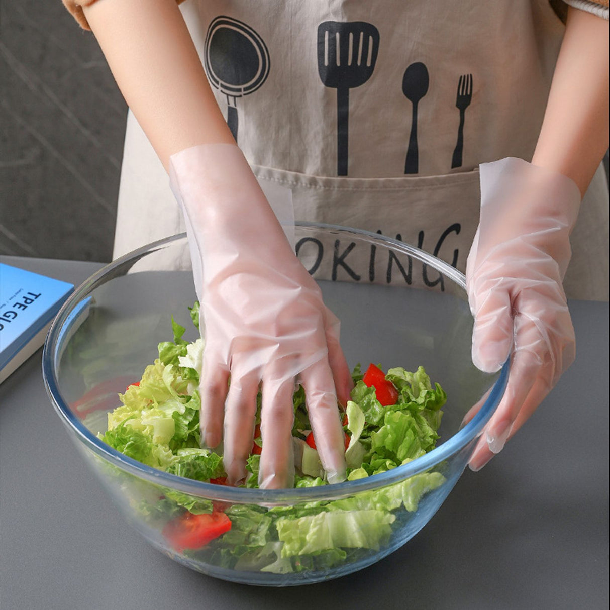 100PCS Disposable TPE Gloves Thicken Transparent Food Grade for Kitchen Baking Cooking CleaningS