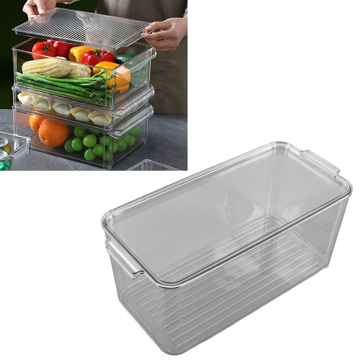 Plastic Storage Box Stackable Refrigerator Kitchen Clear Plastic Fruit Vegetable Preservation Storage BoxHigh