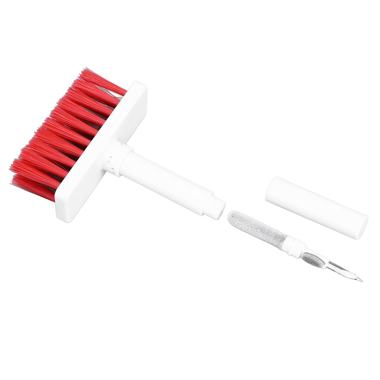 Keyboard Brush Separate Double Head Design 5 in 1 Multifunction 3 Row Design Plastic Cleaning Brush Pen for HeadphonesWhite Red