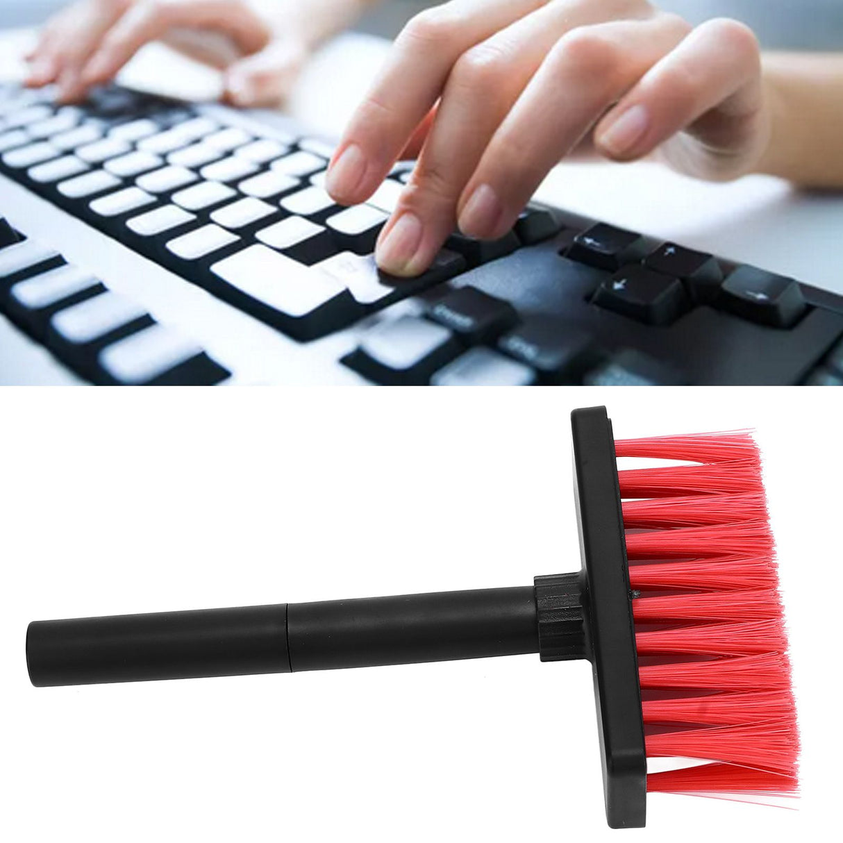Keyboard Brush Separate Double Head Design 5 in 1 Multifunction 3 Row Design Plastic Cleaning Brush Pen for HeadphonesBlack Red