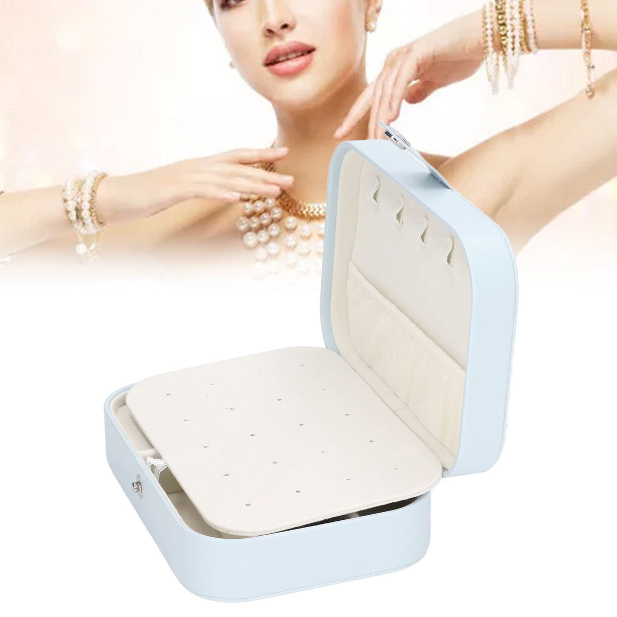 Jewelry Travel Case Large Capacity Durable Leather Simple Style Multifunction Travel Jewelry Box for Rings Earrings