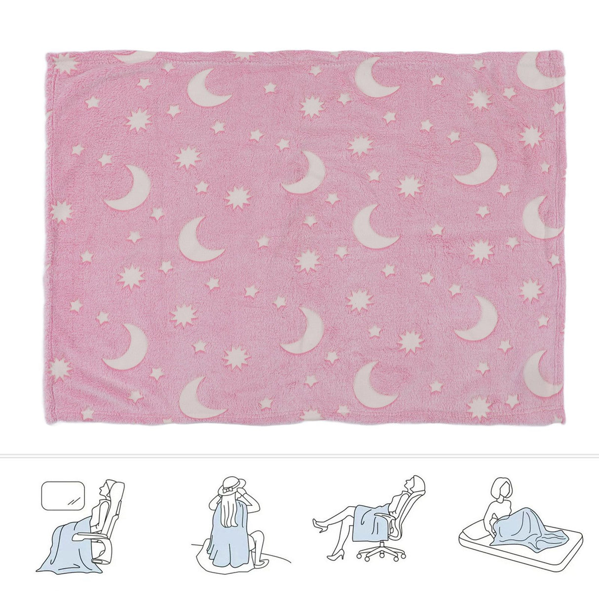 1.52x1M Luminous Blanket Double Sided Polyester Glowing Blanket Bedroom Air Conditioning Blanket for KidsPink