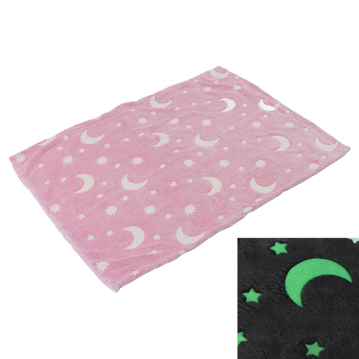 1.5x2m Luminous Blanket Double Side Flannel Star Moon Design Soft Glow in The Dark Blanket for KidsPink