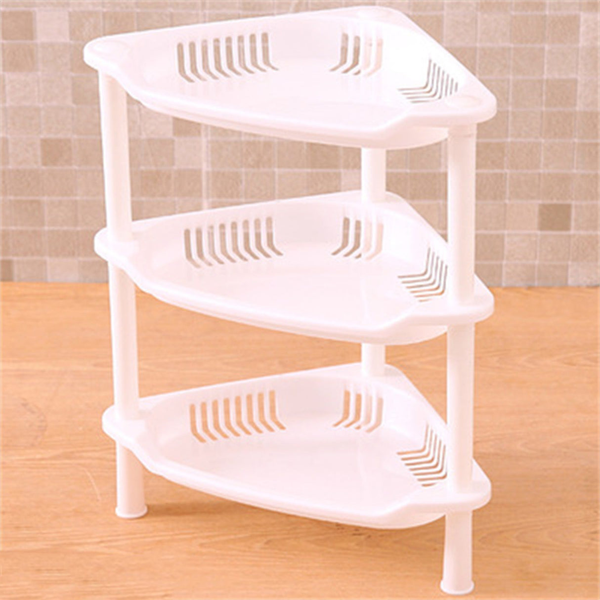 3 Layers Bathroom Standing Shelf Bathroom Stand PP Land Installation Bathroom Rack Storage Shelves for Bathroom KitchenWhite Trigon