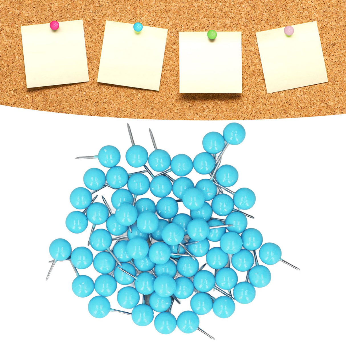 100Pcs Push Pins Map Tacks Steel Plastic Decorative Marking Pins for Cork Boards 9.5x20mm Blue
