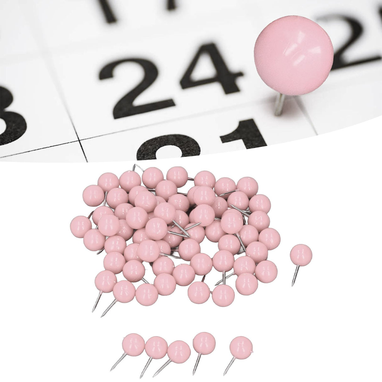100Pcs Push Pins Map Tacks Steel Plastic Decorative Marking Pins for Cork Boards 9.5x20mm Pink
