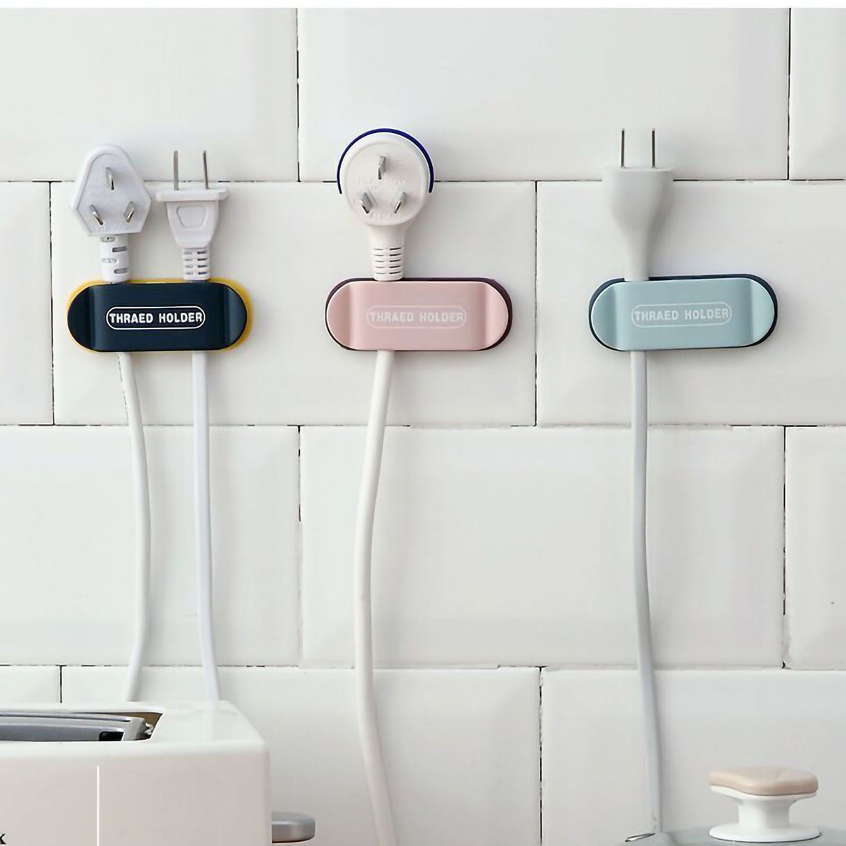 Power Plug Holder Wall Mounted Punching Free Adhesive Multifunction for Living Room Kitchen Bedroom Random Color