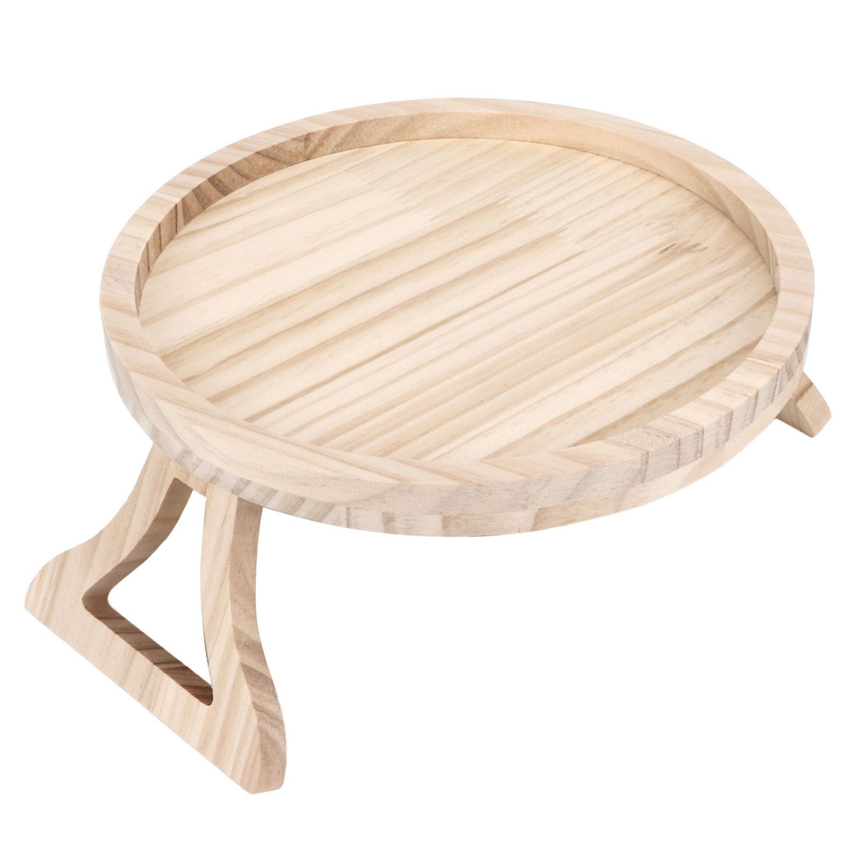 Clip On Tray Natural Bamboo 9.8in Round Home Couch Sofa Armrest Clip Tray Table for Snack Coffee Tee Remote Control 25cm/9.8in