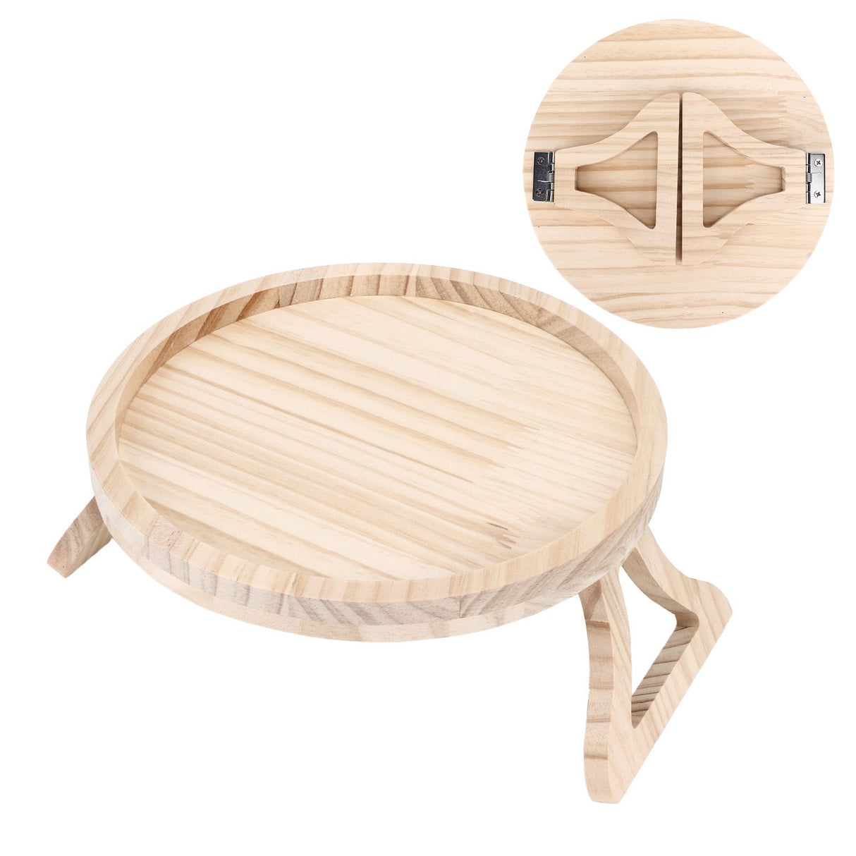 Clip On Tray Natural Bamboo 9.8in Round Home Couch Sofa Armrest Clip Tray Table for Snack Coffee Tee Remote Control 25cm/9.8in