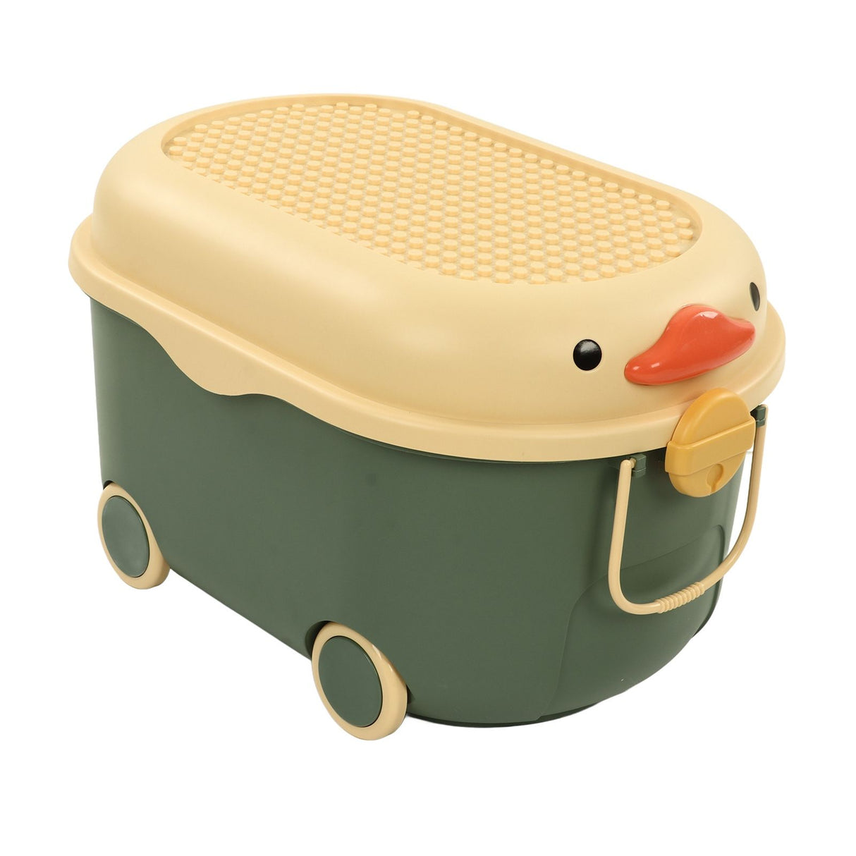 Toy Storage Box Multi Purpose Cute Duck Cover Plastic Clothes Organize Box with Wheel for Children Green (Large)