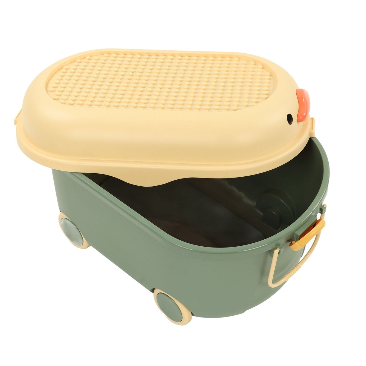 Toy Storage Box Multi Purpose Cute Duck Cover Plastic Clothes Organize Box with Wheel for Children Green (Large)