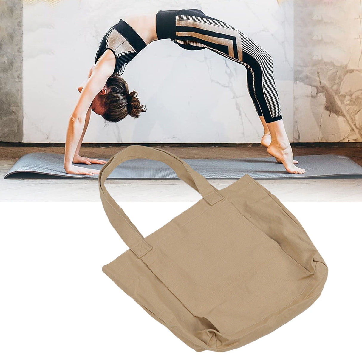 Yoga Mat Bag Foldable Large Capacity Portable Yoga Mat Tote Bag with Oversized Inner Pocket for Travel Outdoor Gym Khaki