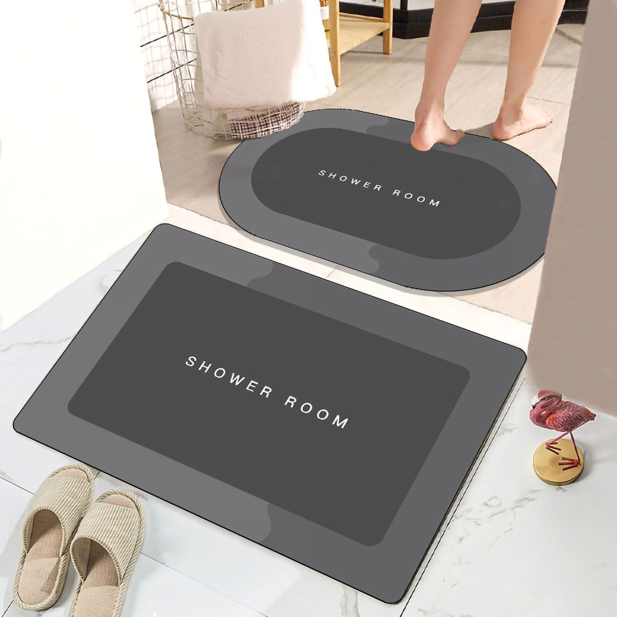 Bathroom Mat Modern Absorbent Quick Dry Bathroom Rug Entrance Door Antislip Mat dark Grey Square