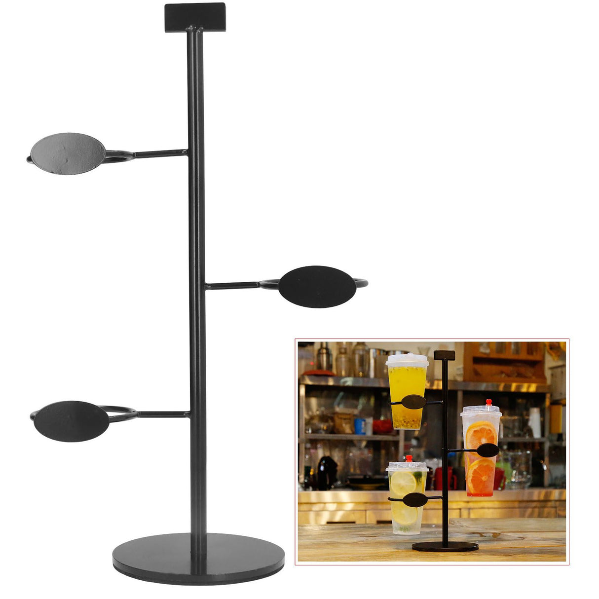 Cup Holder 3 Holes Black Appearance Iron Material Simple Stylish Cup Display Stand for Party Restaurant