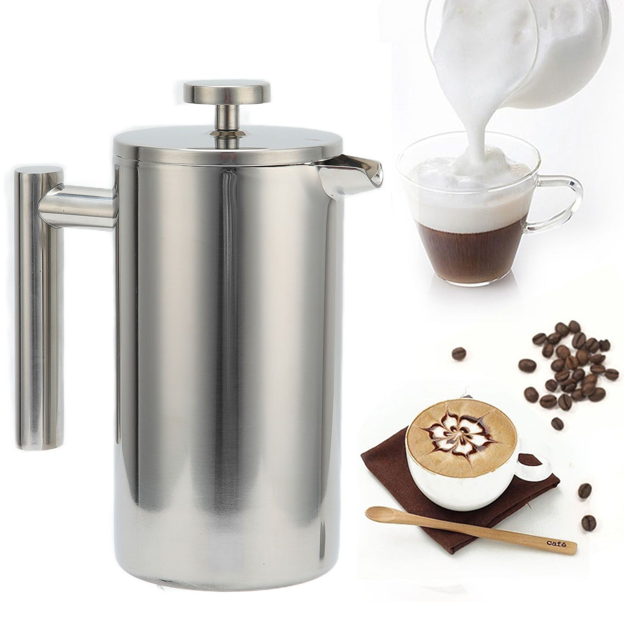 1000ML French Press Stainless Steel Coffee Pot Hand Brewed Coffee Tea Maker for Home