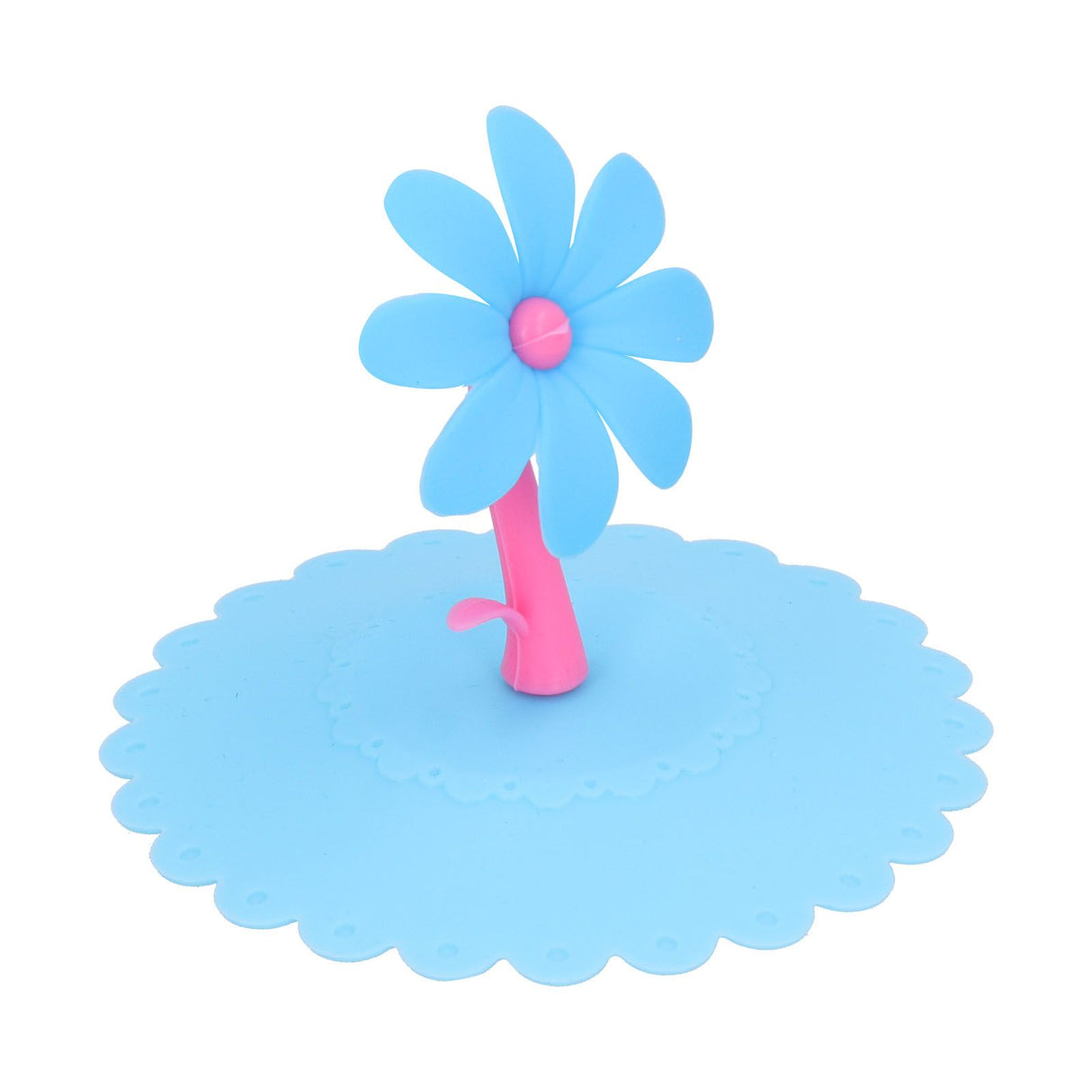 Silicone Lid Dustproof Hot and Cold Beverage Cup Cover with Flower Shape Handle for Kitchen HomeBlue