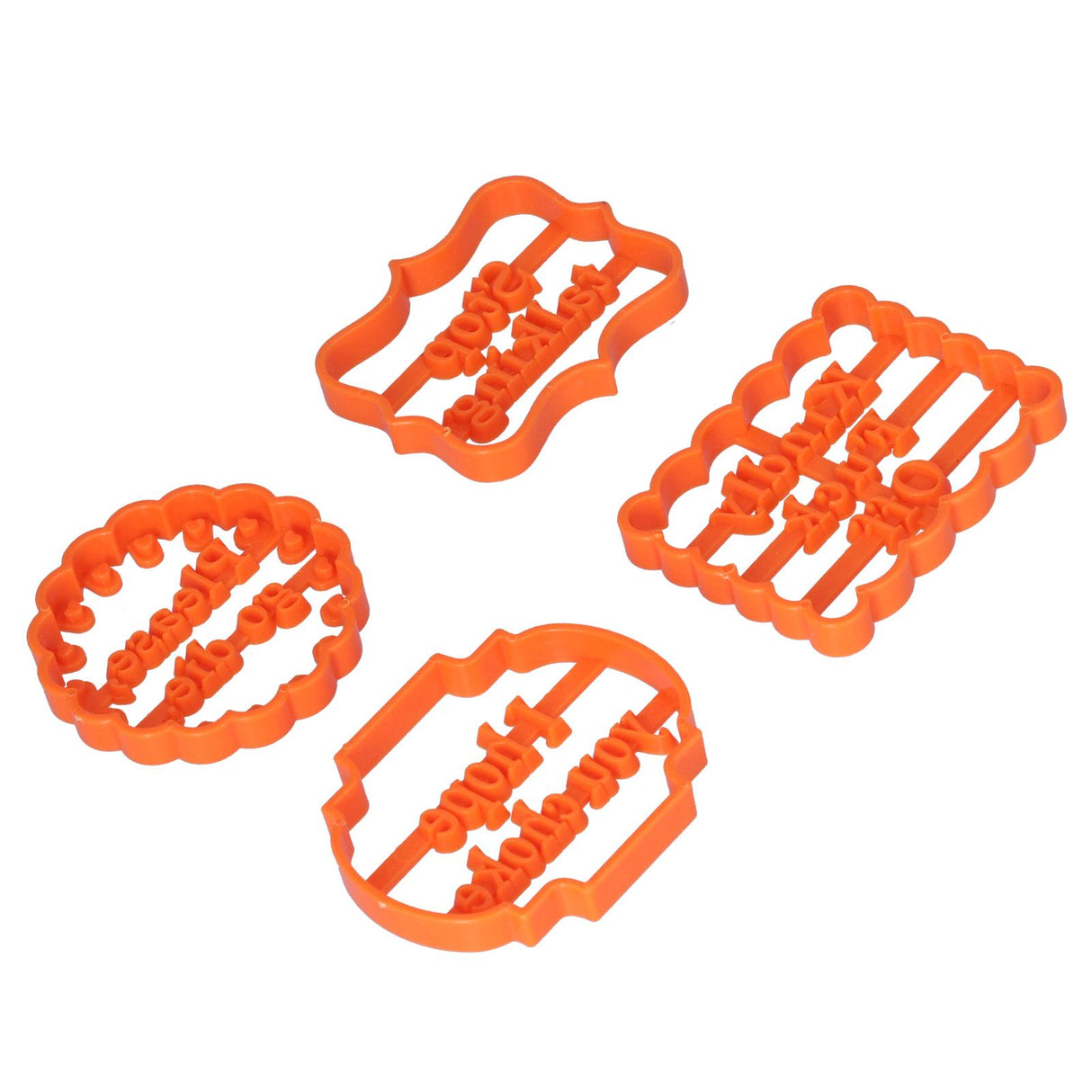 4Pcs Biscuits Molds Cookie Plastic DIY Baking Molds with Phrases for Home Birthdays Holidays