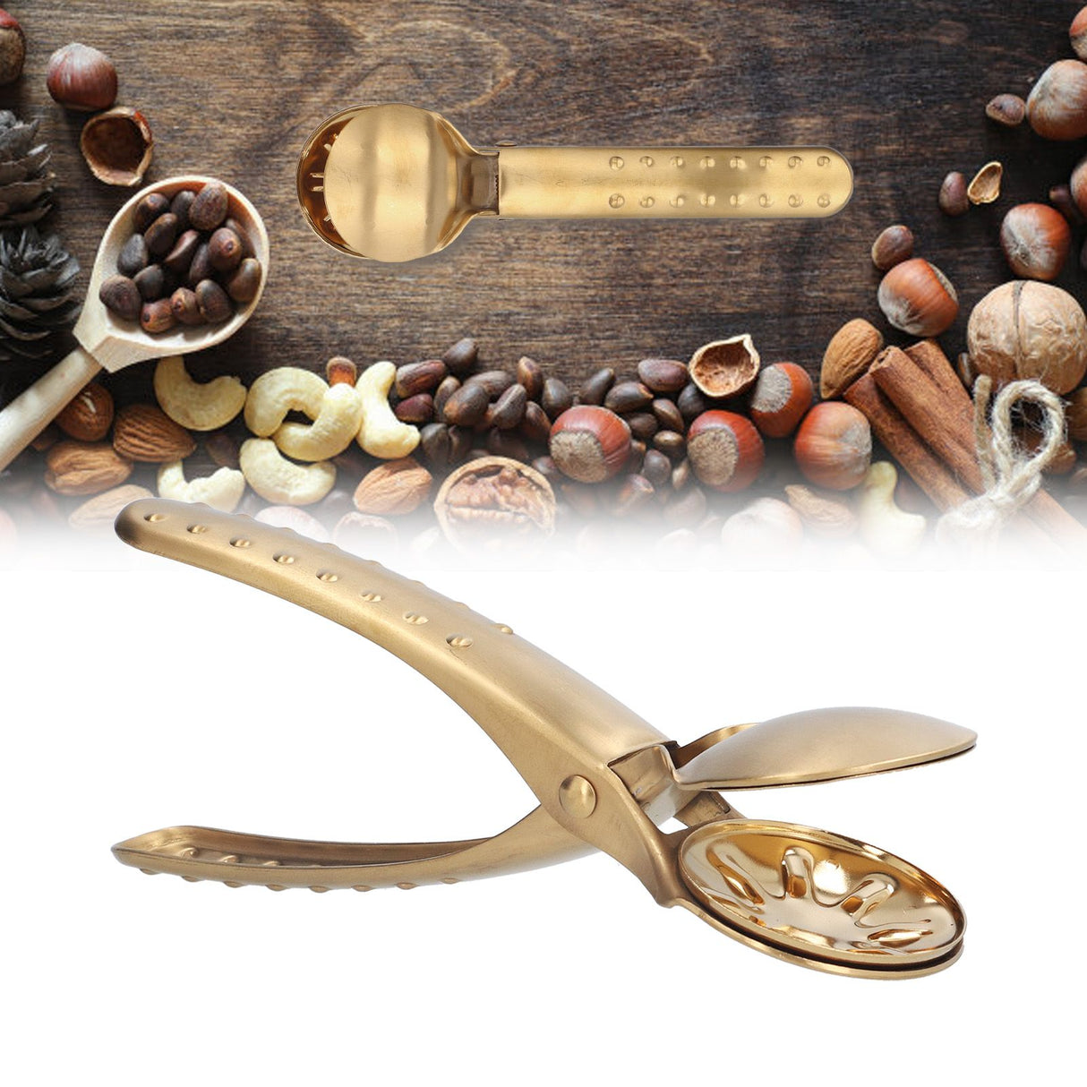 Stainless Steel Nutcracker Chestnut Clip Metal Multifunctional Nut Opener Plier for KitchenGold