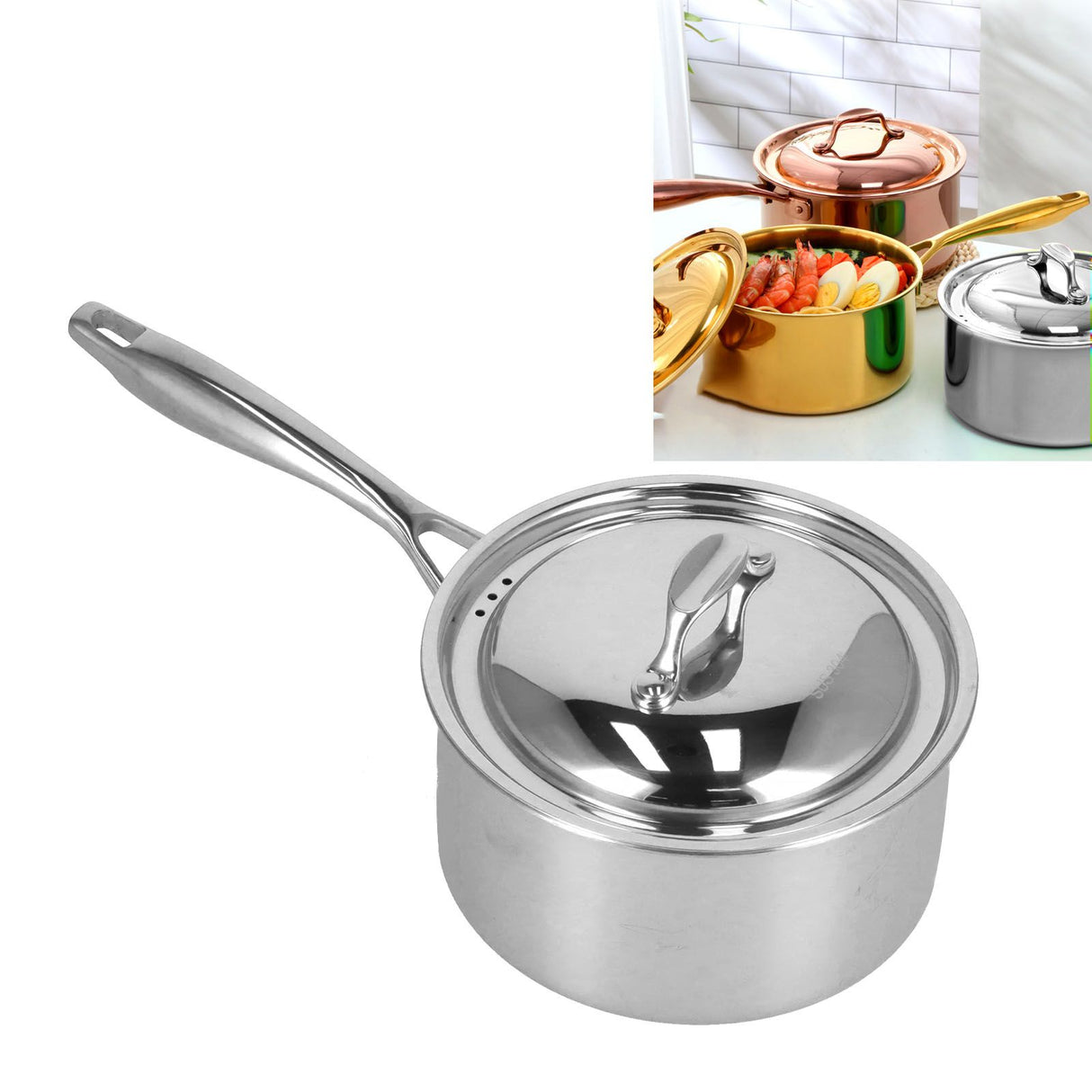 Sauce Pan 304 Stainless Steel Anti Slip Multipurpose Thicken Milk Pot with Lid for KitchenNatural Color