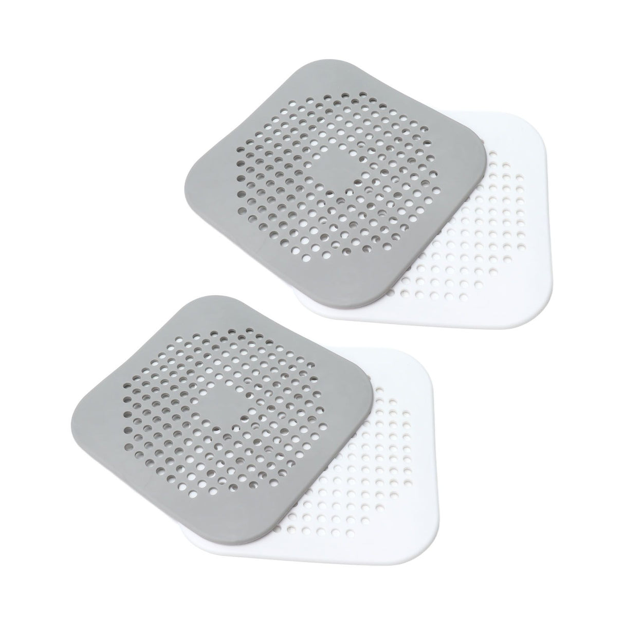 4 Pcs Drain Hair Catcher Square TPR Shower Hair Stopper with Suction Cup for Bathroom Bathtub Kitchen Grey and White