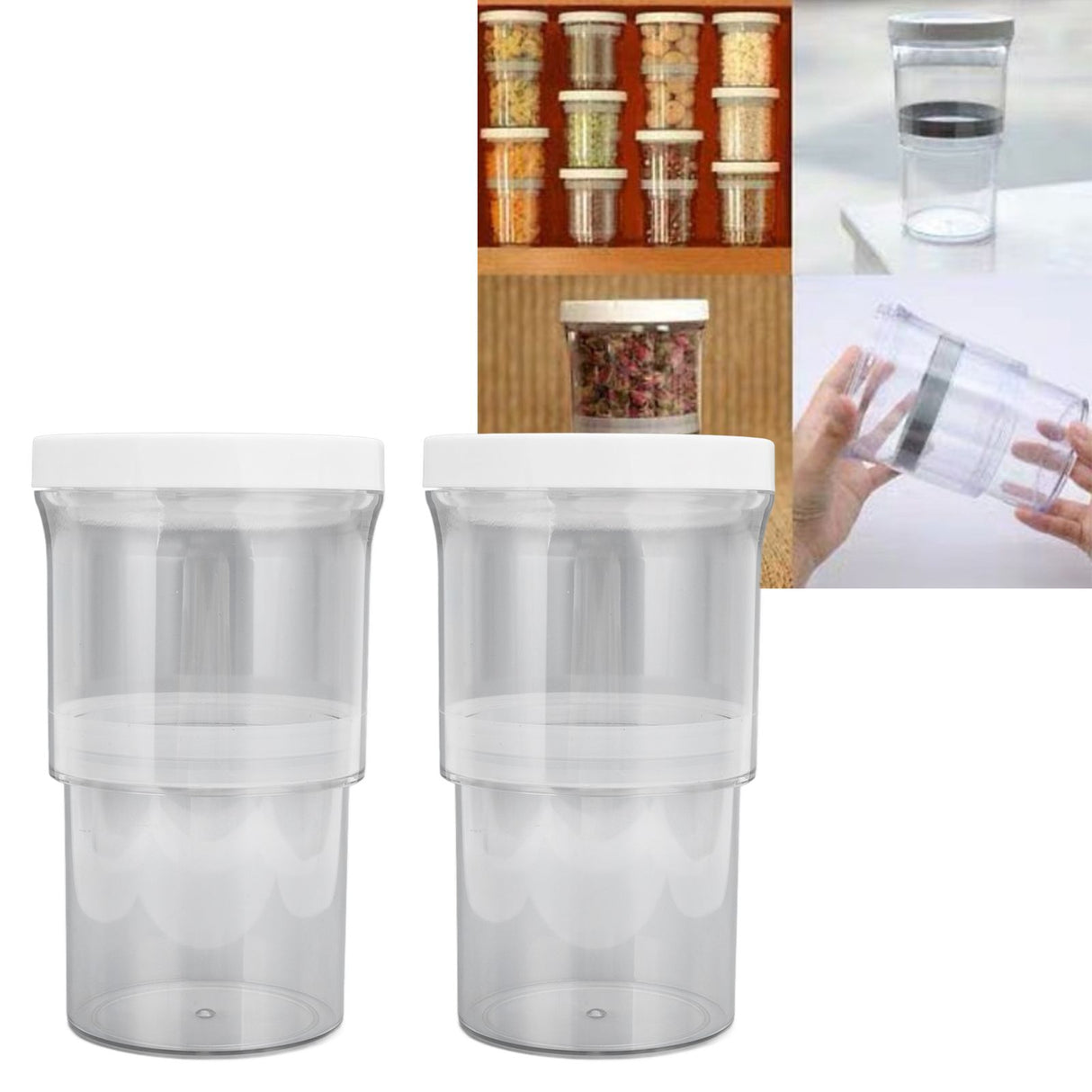 2Pcs Vacuum Container Push Type Retractable Adjustable Food Storage Box with Cover for Kitchen Home
