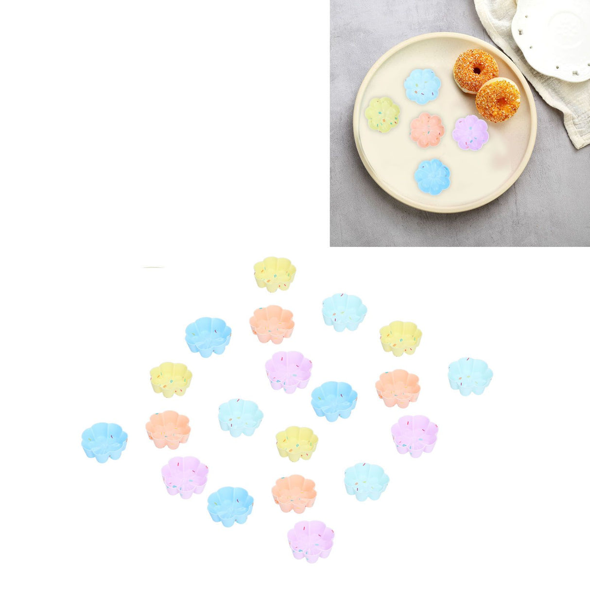 20Pcs Cupcake Baking Mould Silicone Muffin Cups Cupcake Moulds Jelly Pudding Mold7 Petal Flower Set