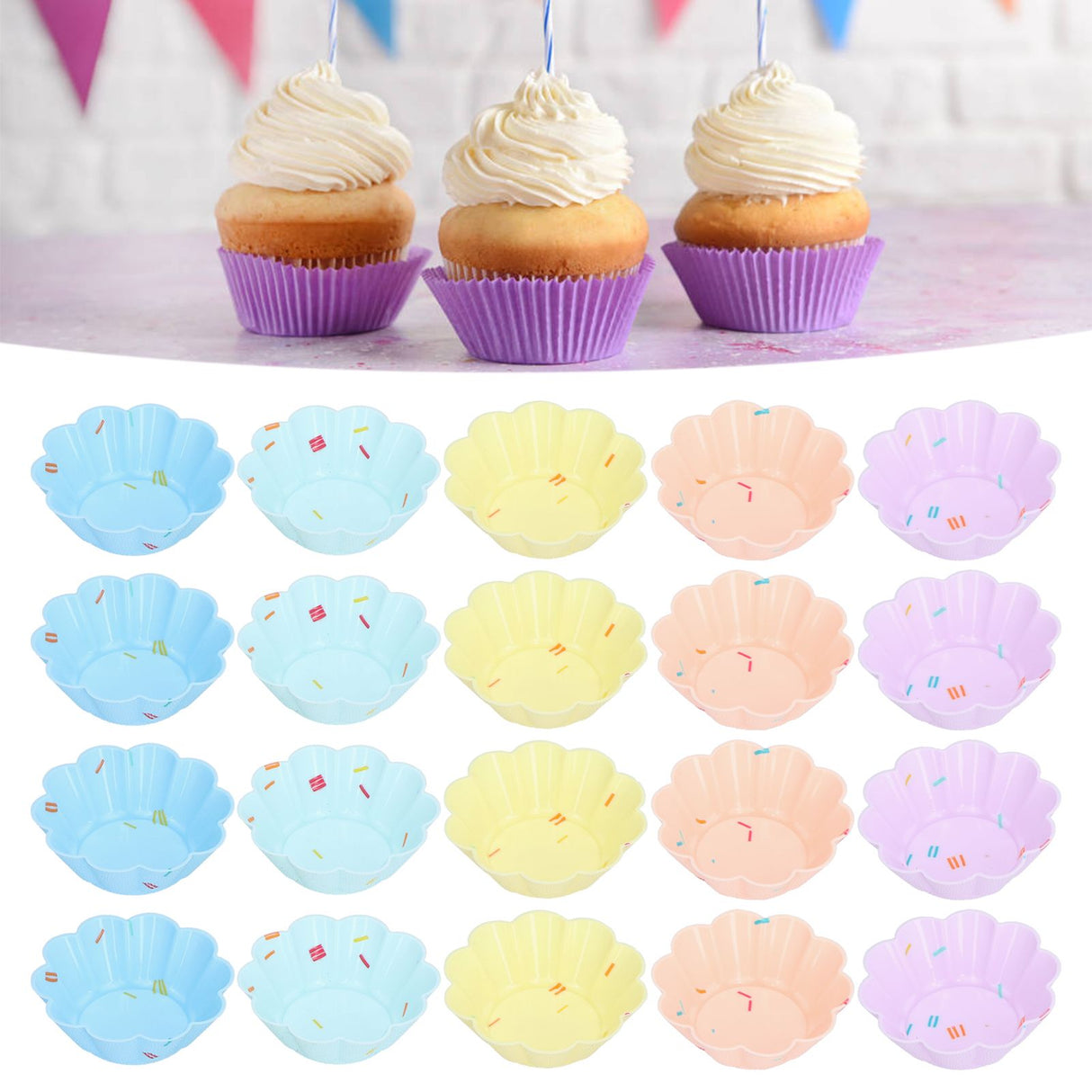 20Pcs Small Cake Cup Baking Mold Reusable Easy Clean Silicone Mini Cupcake Holders10 Petal Flower Set