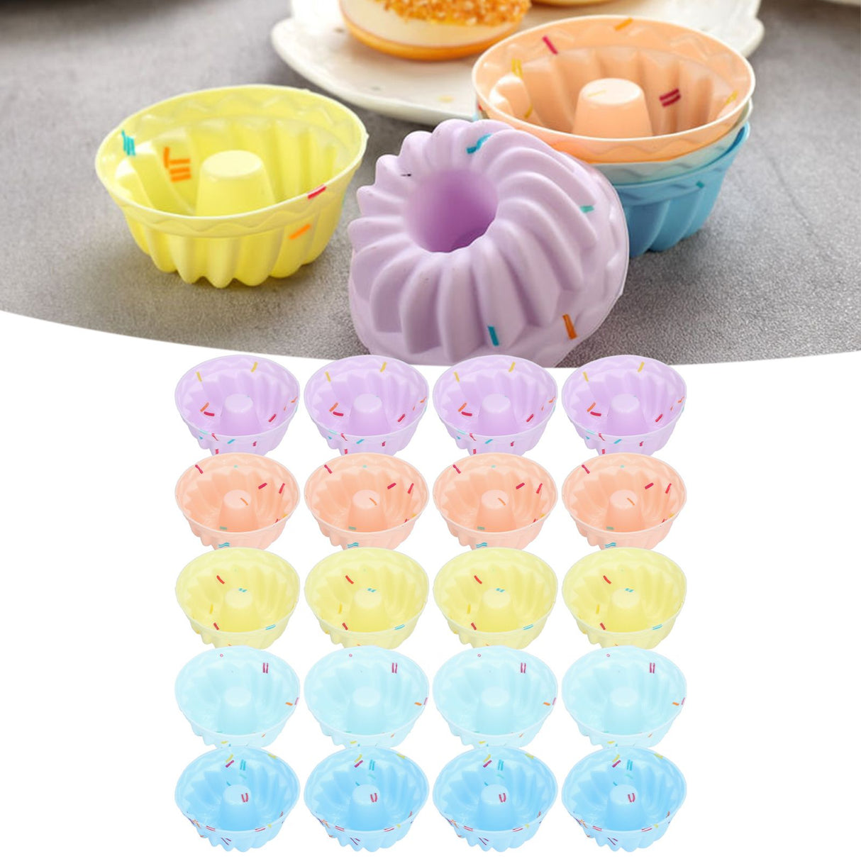 20Pcs Small Cake Cup Baking Mold Reusable Easy Clean Silicone Mini Cupcake HoldersThread Set