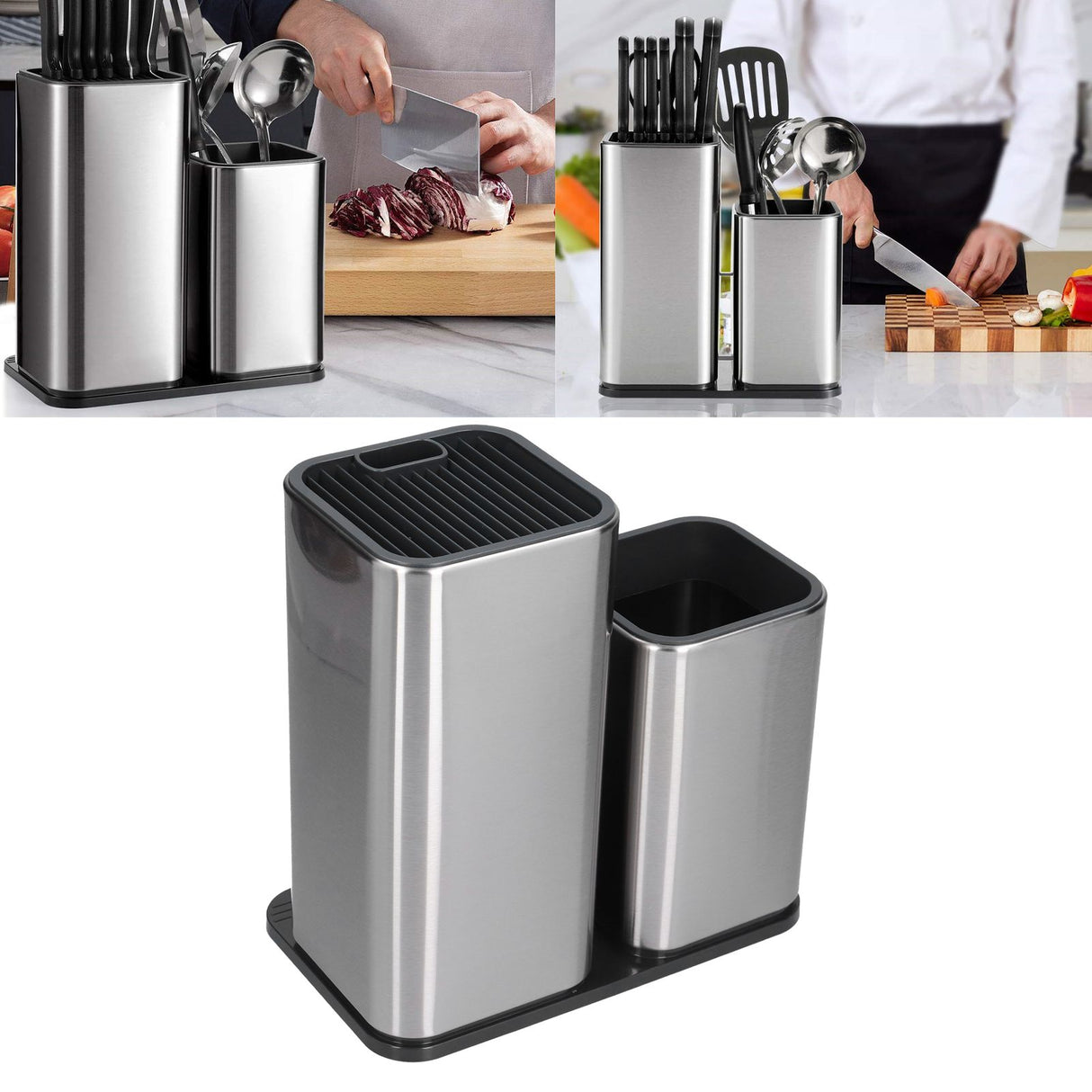 2 in 1 Knife Holder with Cutting Board Organizer Stainless Steel Kitchen Storage Accessory