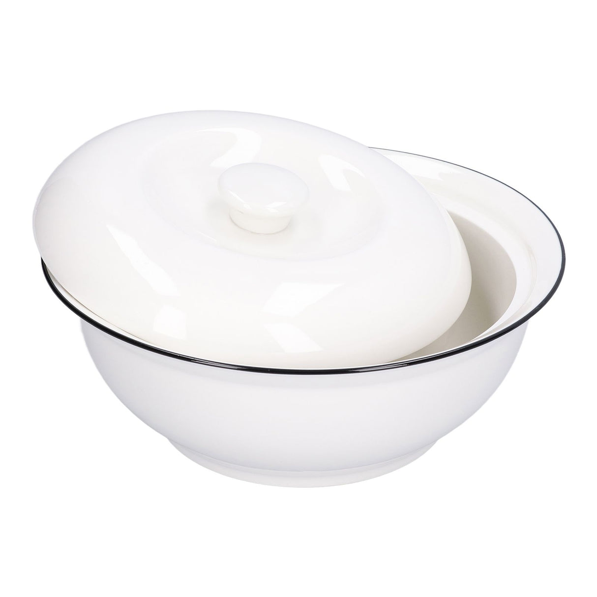 9in Soup Bowl with Lid Large Capacity 1500ml Stew Bowl Harmless White Ceramic Kitchen Bowl