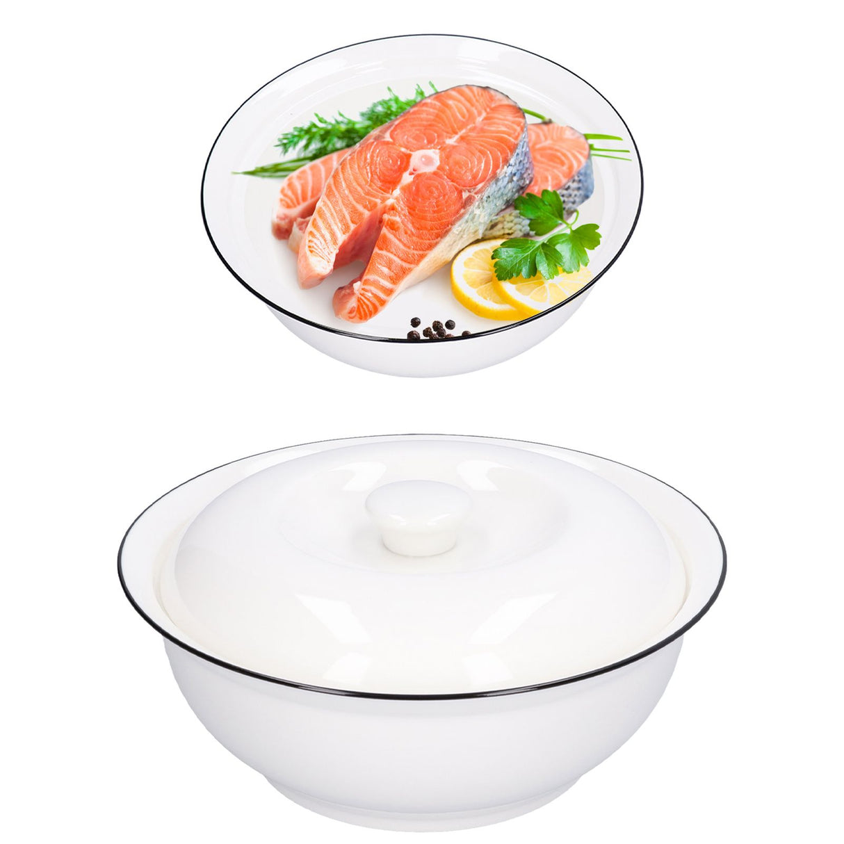 9in Soup Bowl with Lid Large Capacity 1500ml Stew Bowl Harmless White Ceramic Kitchen Bowl