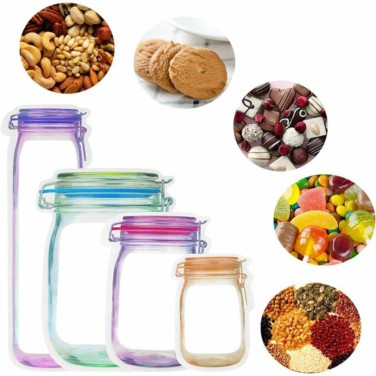 40Pcs Reusable Food Storage Bags Good Leakproofness Large Capacity Zipper Design Portable Snack Packaging Bag for Home