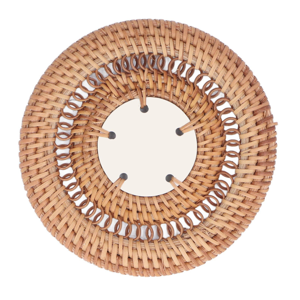 Blue and White Porcelain Coaster Round Woven Rattan Blue White Porcelain Cup Holder for Basil Cups Rattan Cups10cm/3.9in