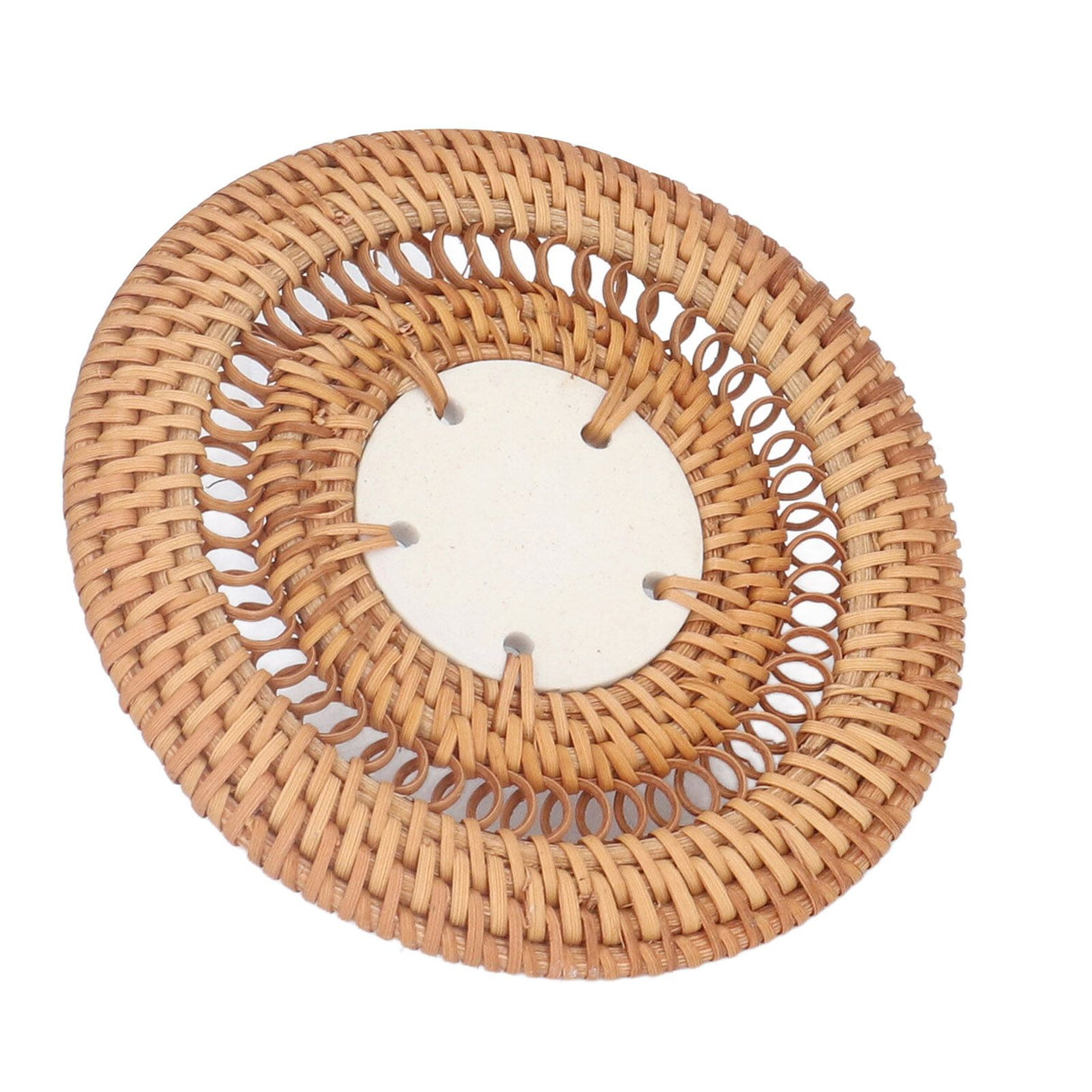 Blue and White Porcelain Coaster Round Woven Rattan Blue White Porcelain Cup Holder for Basil Cups Rattan Cups10cm/3.9in