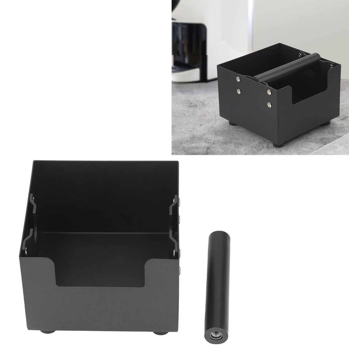 Coffee Knock Box Ground Waste Bin Container Stainless Steel Drawer Type Small Square Black