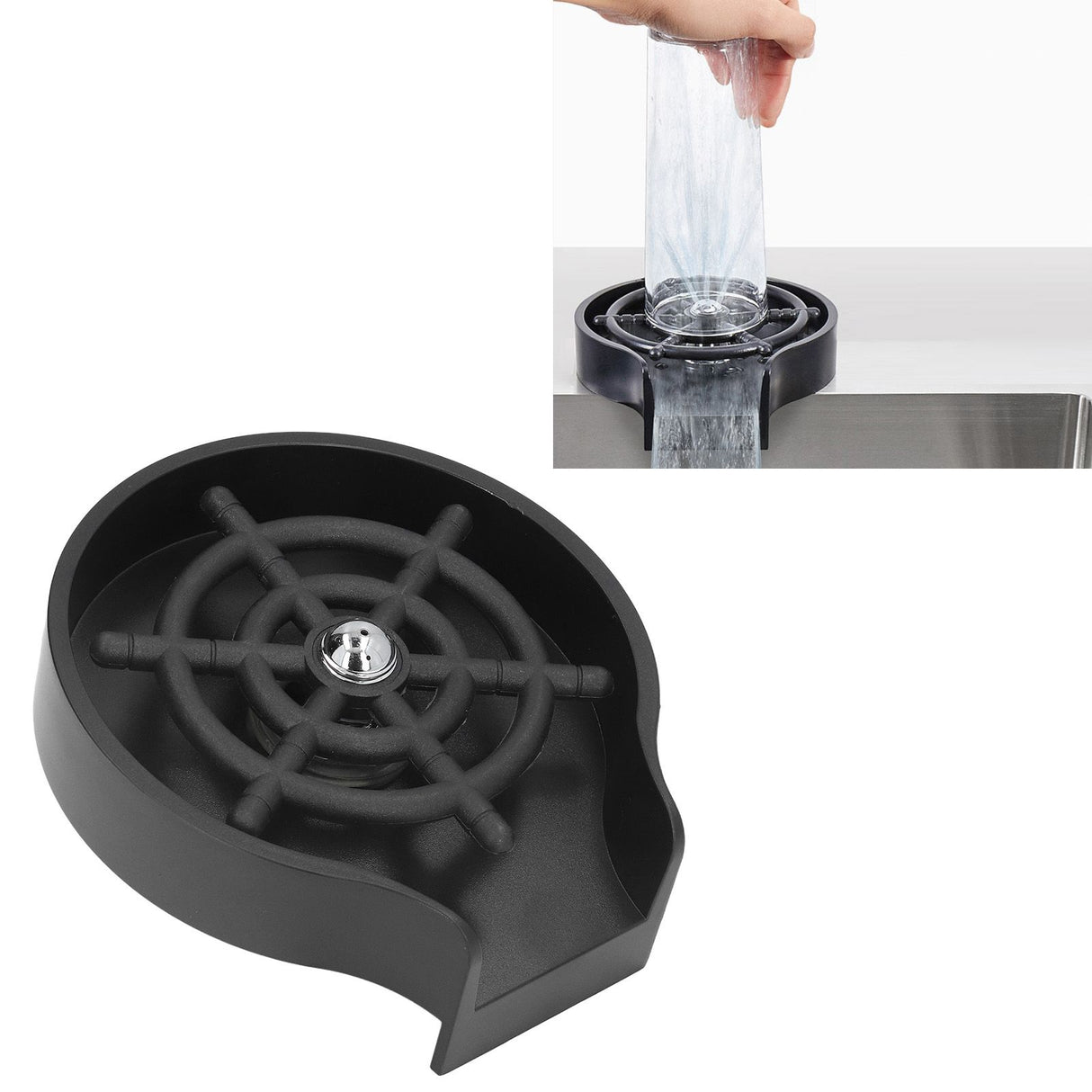 Automatic Cup Washer Black Stainless Steel Cleanfree Fashionable Pitcher Rinser for Commercial and Domestic Bars