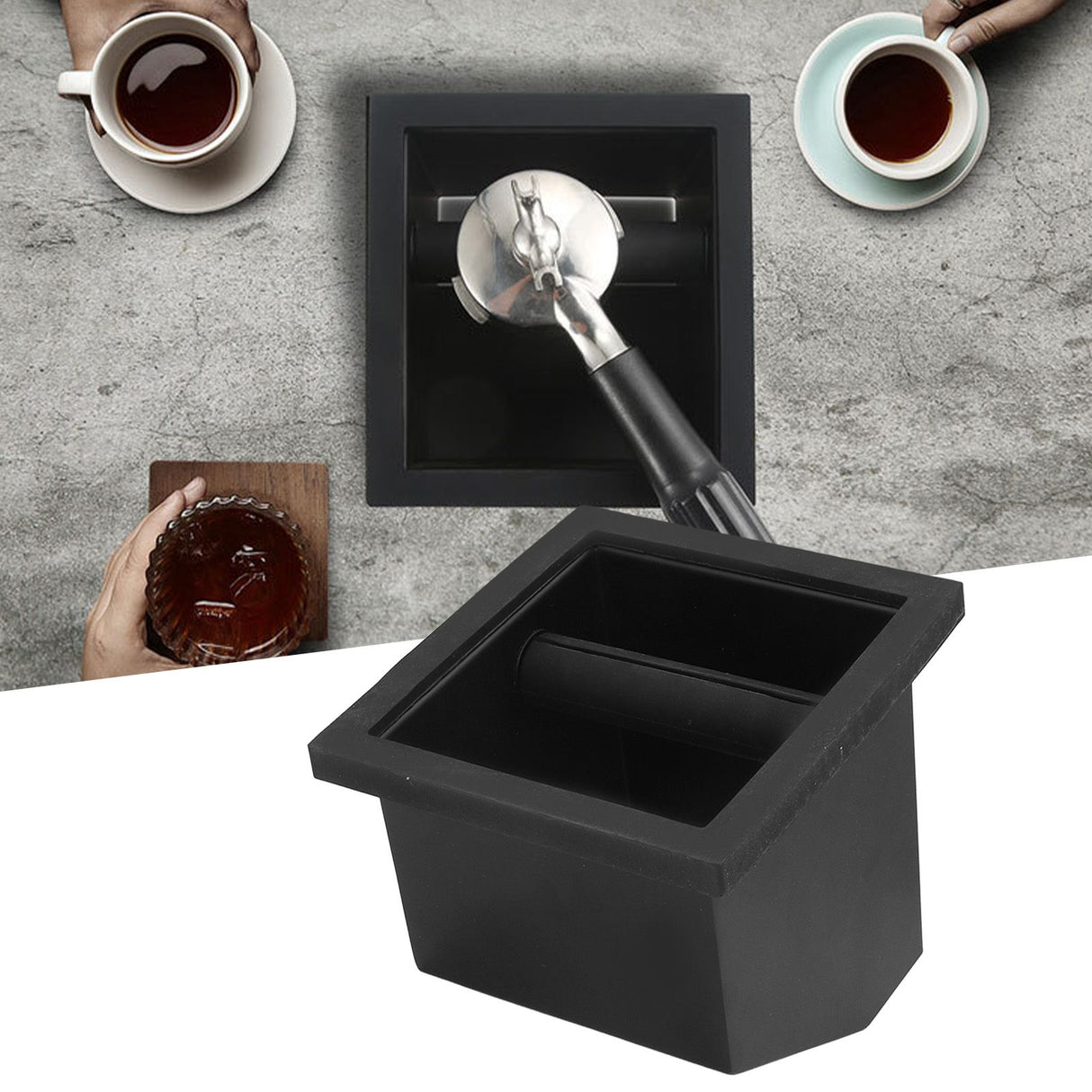 Coffee Knock Box Grounds Disposal Bin Bottomless Embedded Oblique Mouth Stainless Steel